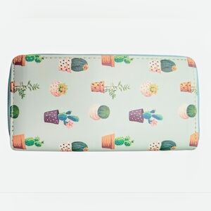 Pastel Green Cactus Succulent Print Wallet NWT